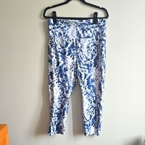 2/$15 Rbx - Blue and White Tie-Dye Activewear Capris With Side Pockets - Size XL